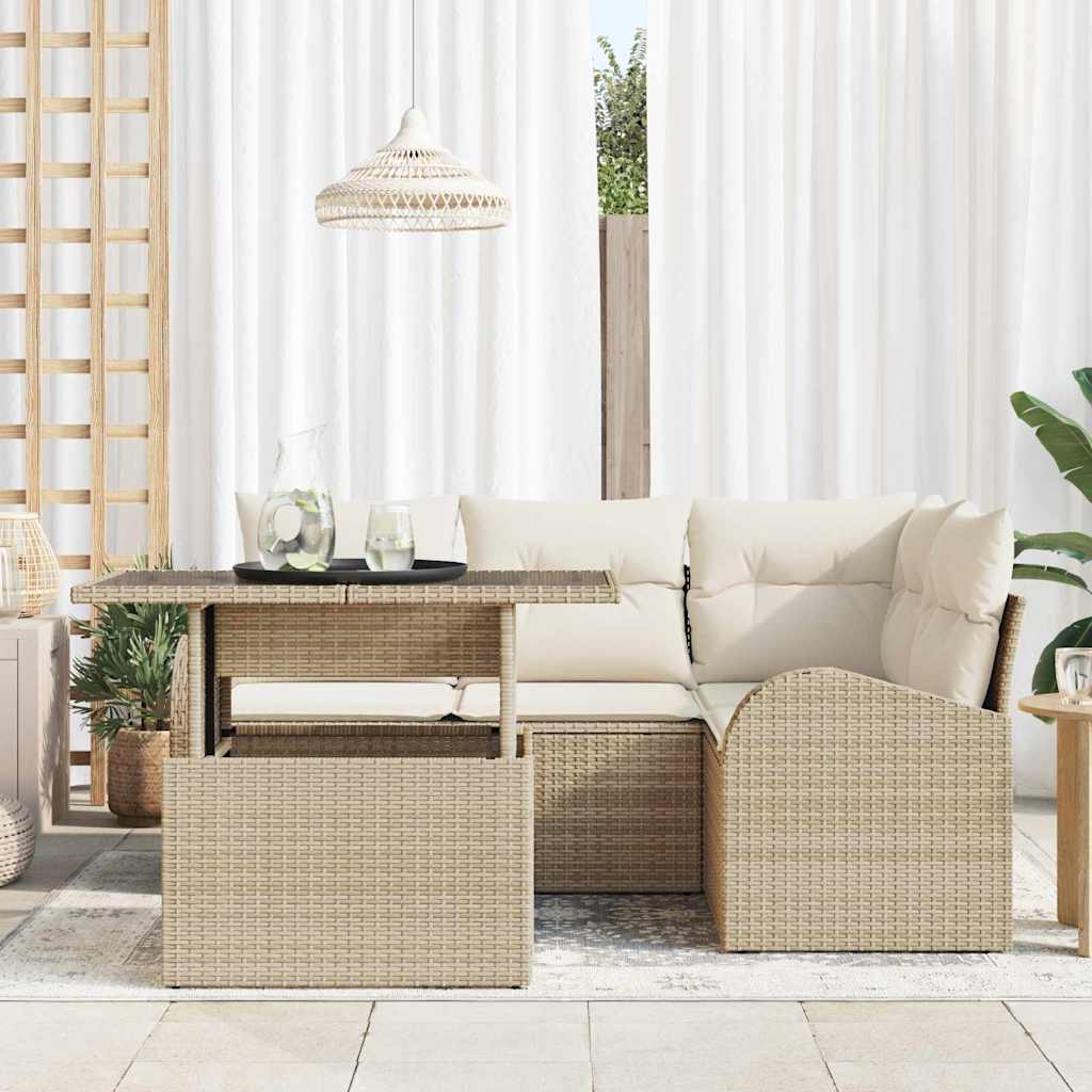 Garten-Sofa-Set mit Kissen mit Speicher 5 pcs Beige Poly Rattan